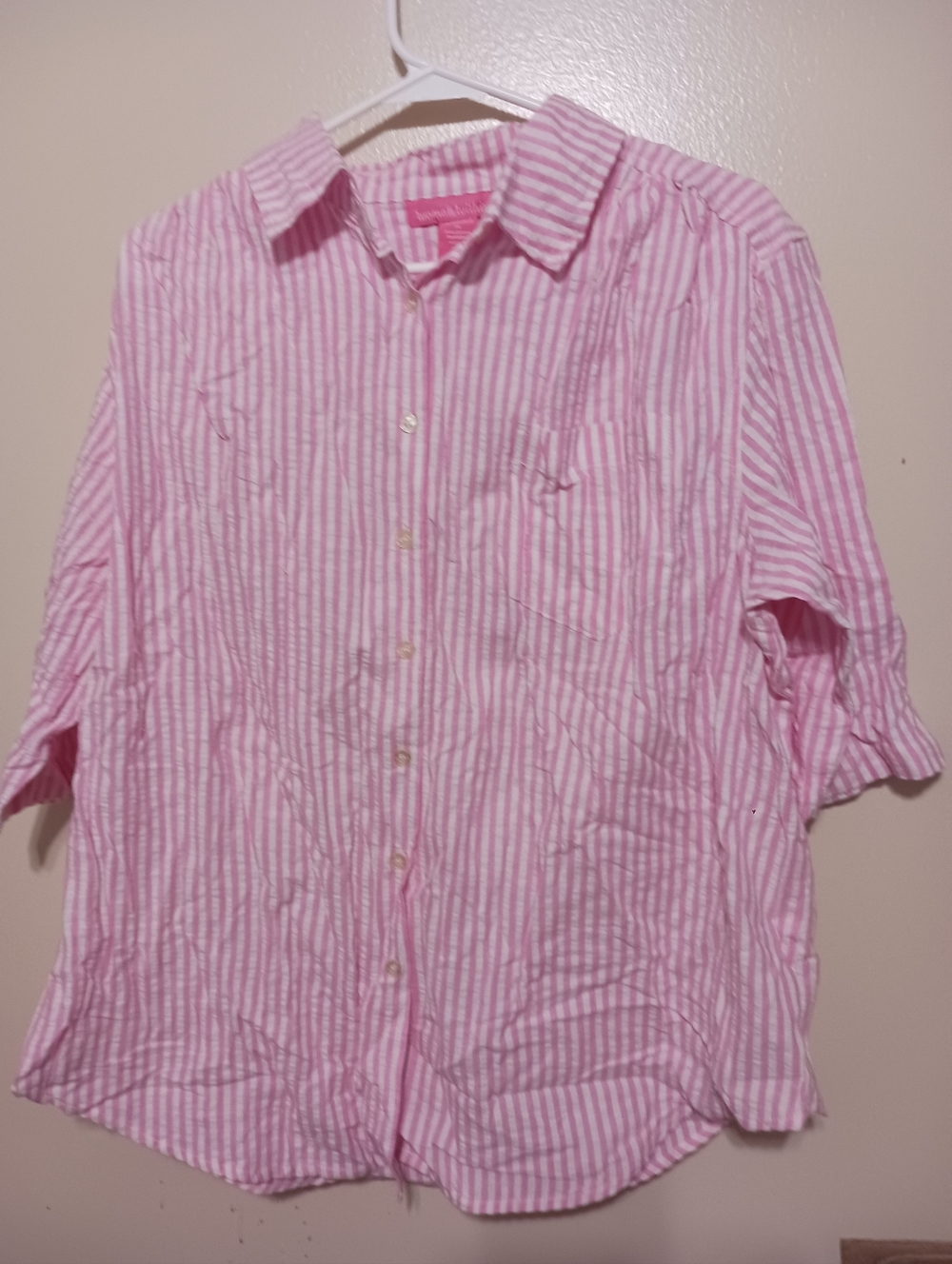 Woman Within Womens Pink Striped Button-Front Shirt Medium A-16